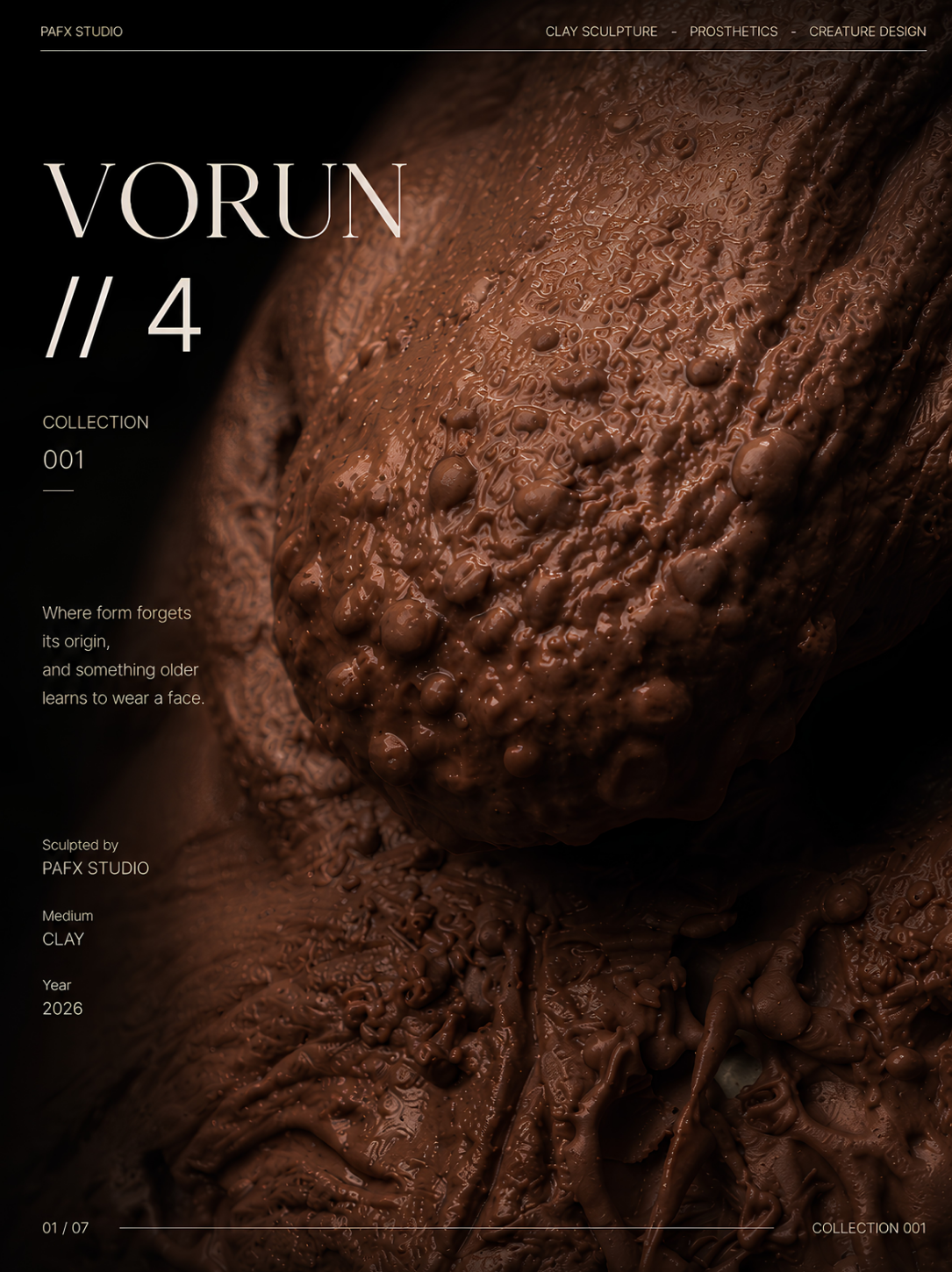 The Weight of Time Organic textures spread across the face like traces of a forgotten evolution.